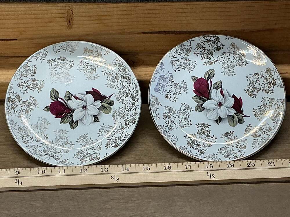 Vintage Gold Filigree Chintz Floral 6.5-Inch Dessert Plates Set of 2